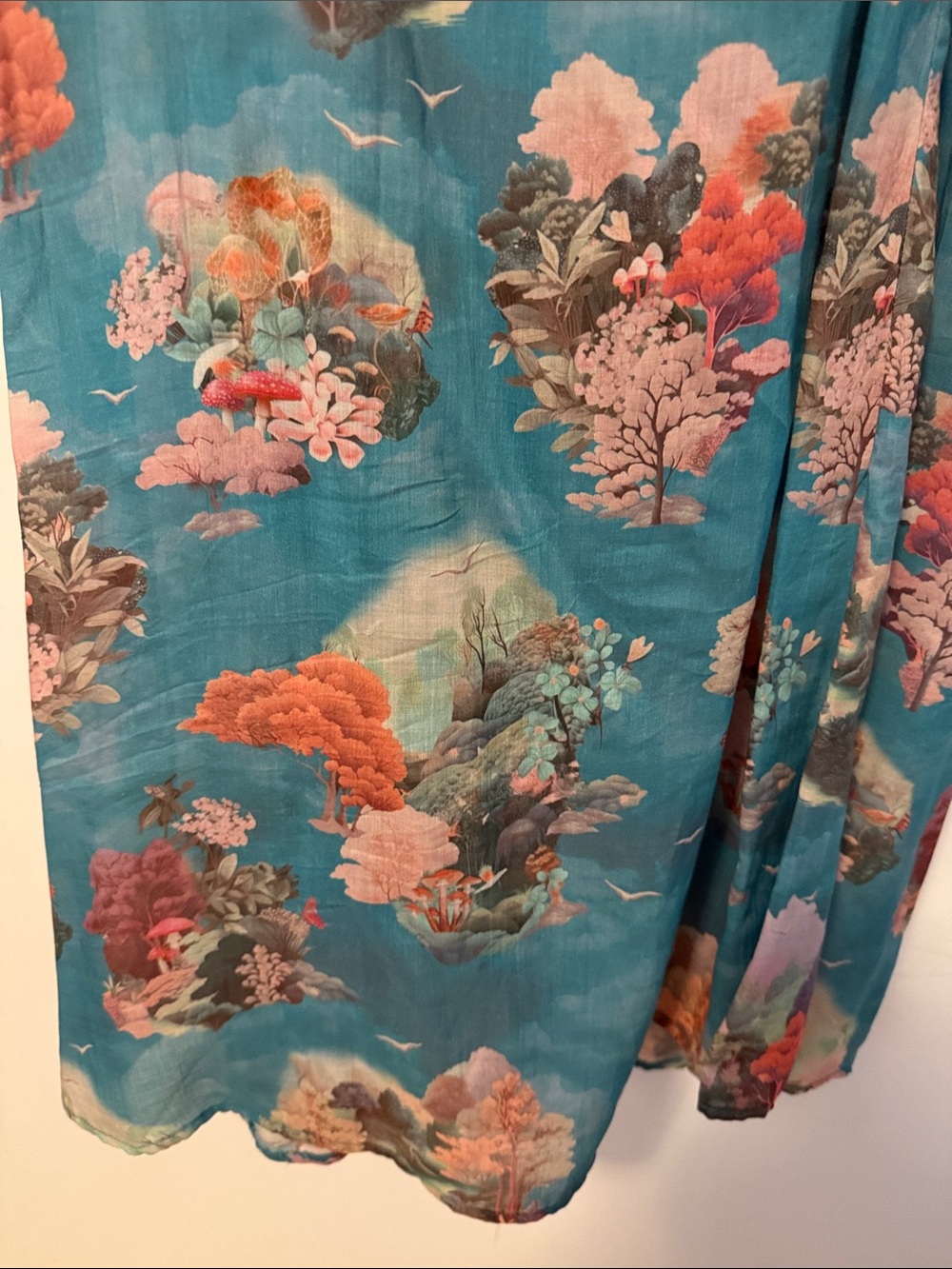 Anthro Anthropologie Teal Floral Smocked Maxi Dress Puff Sleeve Buttons 3X Plus - Picture 7 of 14